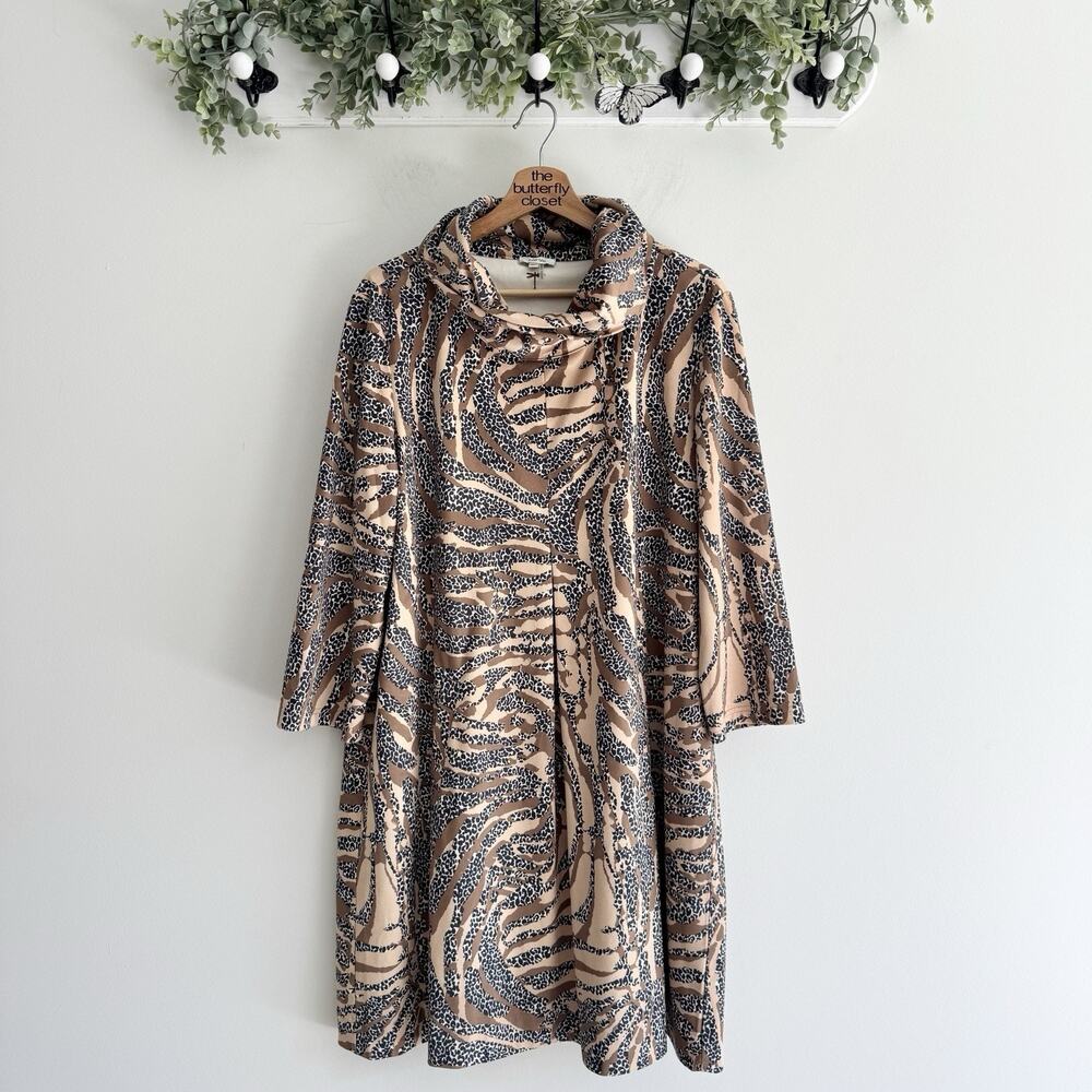 Tyler Boe Animal Print Kim Cowl Neck Dress Faux Suede XL
